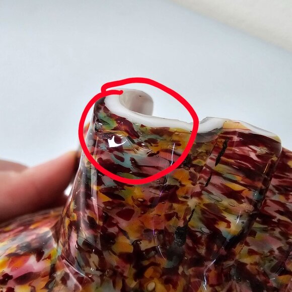 Victorian Franz Welz Spatter Glass Squat Short Crimped Bowl Vase Murrhina 4" - Picture 5 of 10